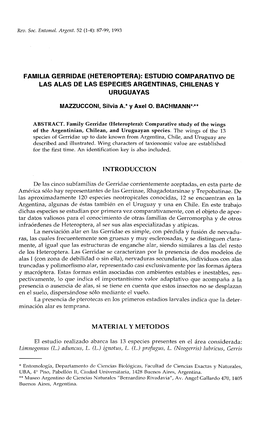 Familia Gerridae (Heteroptera): Estudio Comparativo De Las Alas De Las Especies Argentinas, Chilenas Y Uruguayas
