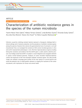 Characterization of Antibiotic Resistance Genes in the Species of the Rumen Microbiota