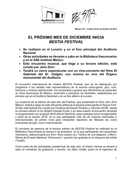 El Próximo Mes De Diciembre Inicia Bestia Festival