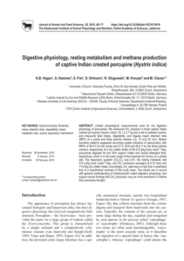 Digestive Physiology, Resting Metabolism and Methane Production of Captive Indian Crested Porcupine (Hystrix Indica)