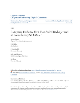 R Aquarii: Evidence for a Two-Sided Radio Jet and a Circumbinary Sio Maser Menas Kafatos Chapman University, Kafatos@Chapman.Edu