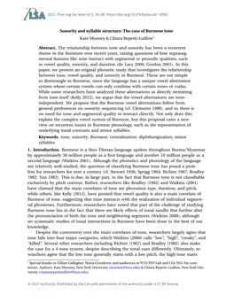 Sonority and Syllable Structure: the Case of Burmese Tone Kate Mooney & Chiara Repetti-Ludlow*