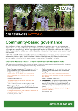 Community-Based Governance