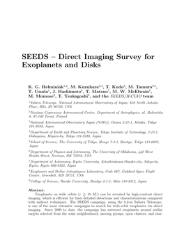 SEEDS – Direct Imaging Survey for Exoplanets and Disks