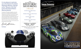 HISTORIC As the “Museum of the Year” MOTORING by the International Historic Motoring Awards