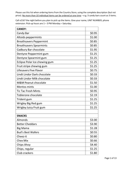 CANDY: Candy Bar $0.95 Altoids Peppermints $1.00 Breathsavers