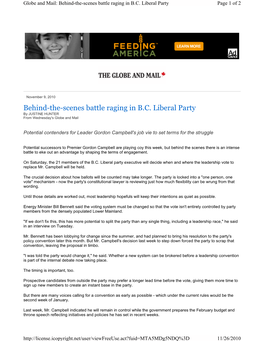 Behind-The-Scenes Battle Raging in B.C. Liberal Party Page 1 of 2