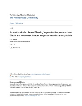 An Ice-Core Pollen Record Showing Vegetation Response to Late-Glacial and Holocene Climate Changes at Nevado Sajama, Bolivia