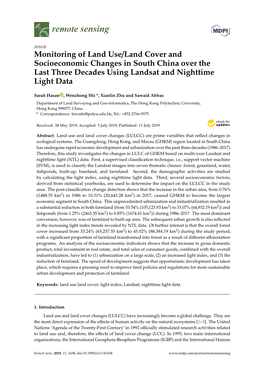 Monitoring of Land Use/Land Cover and Socioeconomic Changes in South China Over the Last Three Decades Using Landsat and Nighttime Light Data