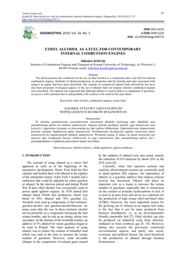 Ethyl Alcohol As a Fuel for Contemporary Internal Combustion Engines