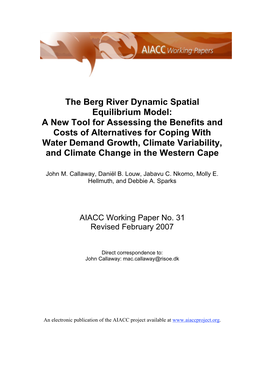 The Berg River Dynamic Spatial Equilibrium Model