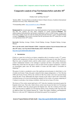 Comparative Analysis of Top Test Batsmen Before and After 20 Century