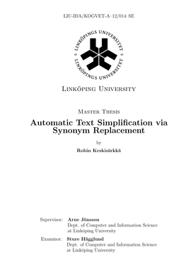 Automatic Text Simplification Via Synonym Replacement