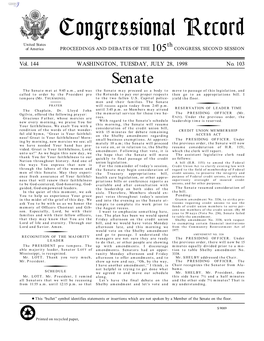 Congressional Record United States Th of America PROCEEDINGS and DEBATES of the 105 CONGRESS, SECOND SESSION