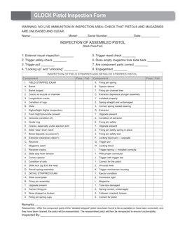 GLOCK Pistol Inspection Form