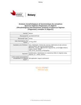 Fagaceae) En Algérie (Morphological and Taxonomic Analysis of Quercus Faginea (Fagaceae) Complex in Algeria)