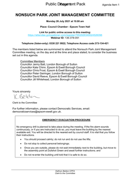 (Public Pack)Agenda Document for Nonsuch Park Joint Management