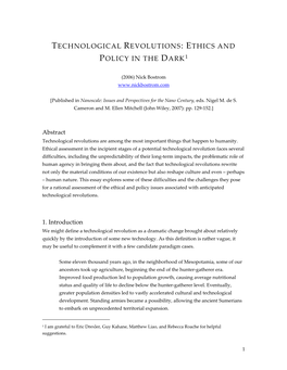 Technological Revolutions: Ethics and Policy in the Dark1