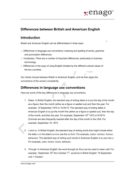 Differences Between British and American English Introduction