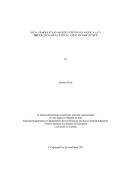 High-Stakes Standardized Testing in Nigeria and the Erosion of a Critical African Worldview