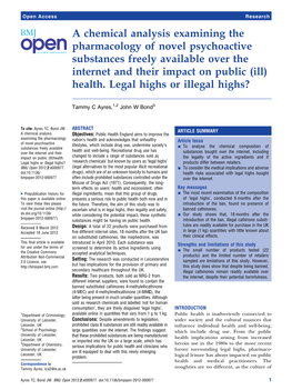 A Chemical Analysis Examining the Pharmacology of Novel Psychoactive Substances Freely Available Over the Internet and Their Impact on Public (Ill) Health