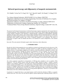 Infrared Spectroscopy and Ellipsometry of Magnetic Metamaterials