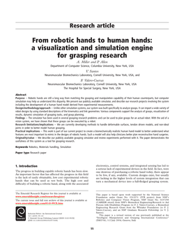 From Robotic Hands to Human Hands: a Visualization and Simulation Engine for Grasping Research A