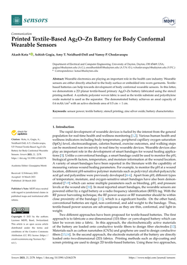 Printed Textile-Based Ag2o–Zn Battery for Body Conformal Wearable Sensors