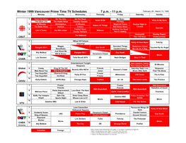 Winter 1999 Vancouver Prime Time TV Schedules 7 P.M. - 11 P.M