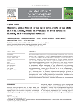 Medicinal Plants Traded in the Open-Air Markets in the State of Rio De Janeiro, Brazil: an Overview on Their Botanical Diversity and Toxicological Potential
