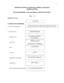 Part – a AQAR for the Year