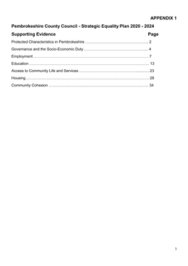 Strategic Equality Plan 2020 - 2024 Supporting Evidence Page Protected Characteristics in Pembrokeshire …………………………………………