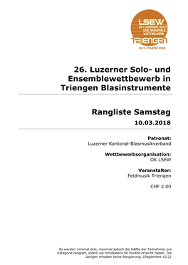 Und Ensemblewettbewerb in Triengen Blasinstrumente Rangliste Samstag