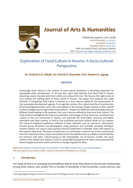 Exploration of Food Culture in Kisumu: a Socio-Cultural Perspective