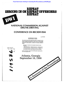 NATIONAL COMMISSION AGAINST DRUNK DRIVING CONFERENCE on RECIDIVISM ATLANTA, GEORGIA Seprrember 16, 1986