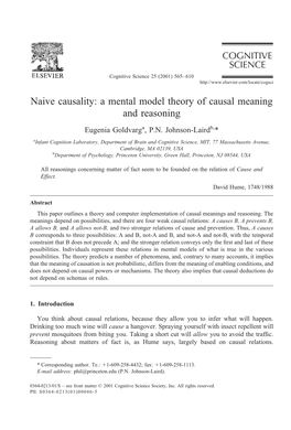 Naive Causality: a Mental Model Theory of Causal Meaning and Reasoning