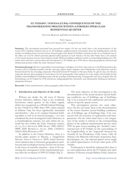 El Vedado / Havana (Cuba): Consequences of the Transformation Process Within a Former Upper-Class Residential Quarter