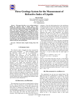 Three Gratings System for the Measurement of Refractive Index of Liquids