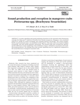 Sound Production and Reception in Mangrove Crabs Perisesarma Spp