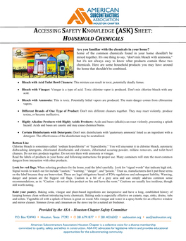 Accessing Safety Knowledge (Ask)Sheet: Household Chemicals