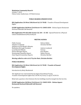 Manhattan Community Board 4 October 7, 2015 Fulton Center Auditorium, 119 Ninth Avenue