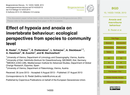 Anoxia and Macrofauna Behaviour