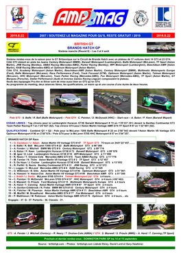 BRITISH GT BRANDS HATCH GP Sixième Manche (Round 8) – Les 3 Et 4 Août