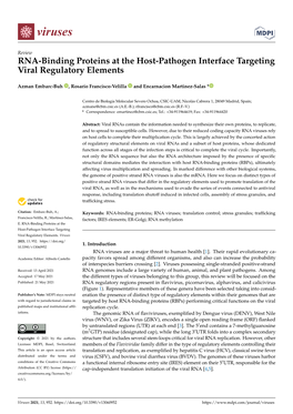 RNA-Binding Proteins at the Host-Pathogen Interface Targeting Viral Regulatory Elements