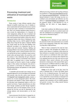 Processing, Treatment and Utilization of Municipal Solid Waste