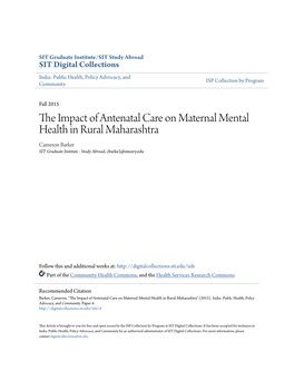 The Impact of Antenatal Care on Maternal Mental Health in Rural Maharashtra