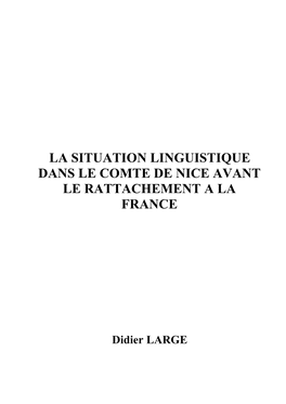 La Situation Linguistique Dans Le Comte De Nice Avant Le Rattachement a La France