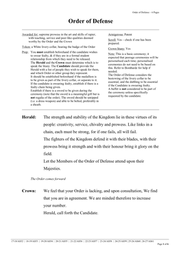 Order of Defense – 6 Pages Order of Defense