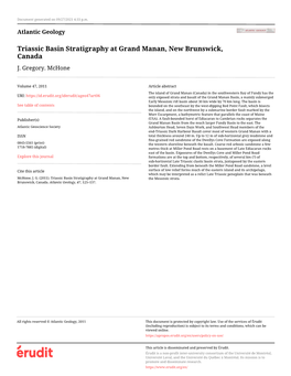 Triassic Basin Stratigraphy at Grand Manan, New Brunswick, Canada J