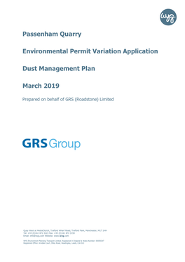 Passenham Quarry Environmental Permit Variation Application Dust Management Plan March 2019
